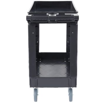 VEVOR Utility Service Cart, 2 Shelf 550LBS Heavy Duty Plastic Rolling Utility Cart with 360° Swivel Wheels, Medium Lipped Shelf, Ergonomic Storage Handle for Warehouse/Garage/Cleaning/Office