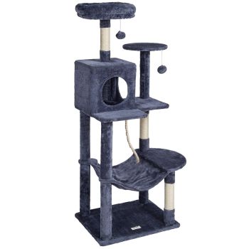 VEVOR Cat Tree 143 cm Cat Tower with Cat Condo Sisal Scratching Post Dark Grey