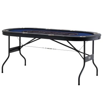 VEVOR 8 Player Foldable Poker Table, Blackjack Texas Holdem Poker Table with Padded Rails and Stainless Steel Cup Holders, Portable Folding Card Board Game Table,183cm Oval Casino Leisure Table, Blue