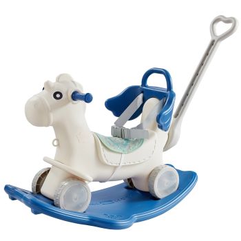 VEVOR 4 in 1 Rocking Horse for Toddlers 1-3 Years, Baby Rocking Horse with Detachable Balance Board, Push Handle and 4 Smooth Wheels, Support up to 80 lbs HDPE Kids Ride on Toy with Sound, Blue