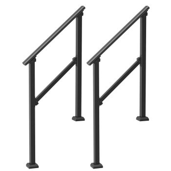 VEVOR 2 PCS 2-3 Handrails for Outdoor for Seniors Porch Deck Black Square Tube