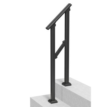 VEVOR Handrails for Outdoor Steps, 1-2 Step Stair Hand Rail Kit, Transitional Carbon Steel Railings with Installation Kit, Stair Rails for Seniors, Concrete Steps & Porch & Deck, Black Square Tube