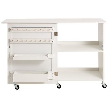 VEVOR Folding Sewing Table with Lockable Wheels Storage Shelves Trays Door White