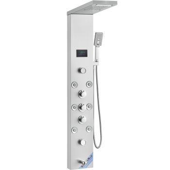 VEVOR Shower Panel System, 6 Shower Modes, LED & Screen Hydroelectricity Shower Panel Tower, Rainfall, Waterfall, 8 Massage Jets, Tub Spout, Handheld Shower, Stainless Steel Wall-Mounted Shower Set