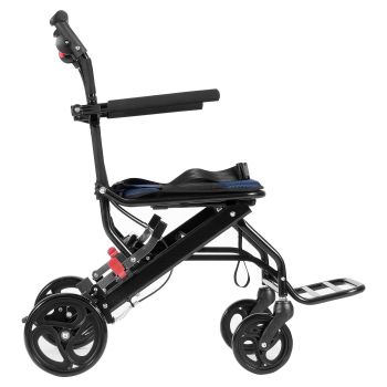 VEVOR Wheelchair, Aluminum Alloy Ultra-Lightweight Transport Chair for Adults, Foldable Cabin Wheelchair with Flip-Back Desk-Length Arms, Self-locking Brake, 15.75-Inch Wide Seat, 220lbs Load