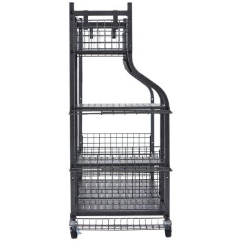 VEVOR Golf Storage Garage Organizer, 2 Golf Bag Stand Holder and Other Sports Equipment Storage Rack, Rolling Ball Cart on Wheels, Outdoor Sport Gear and Toy Storage with Baskets & Hooks, Steel, Black