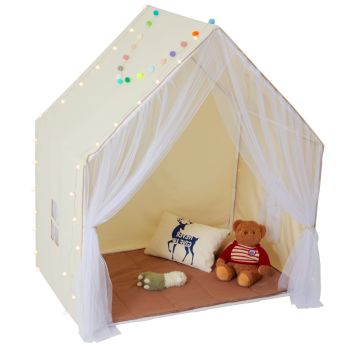 VEVOR Kids Play Tent, Kids Tent for Kids 1-5 Years Old, Toddler Tent with Mat and Tent Lamp, Tent for Kids with Windows for Indoor and Outdoor, Yurt Tent for Boys and Girls, Beige