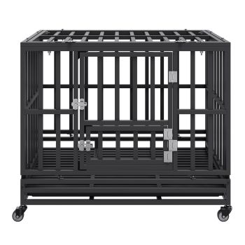 VEVOR Heavy Duty Dog Crate 38 in Metal Dog Kennel with Wheels and Removable Tray