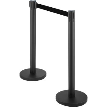 VEVOR Crowd Control Stanchion, Set of 6 Pieces Stanchion Set, Stanchion Set with 6.6 ft/2 m Black Retractable Belt, Black Crowd Control Barrier with Concrete and Metal Base – Easy Connect Assembly