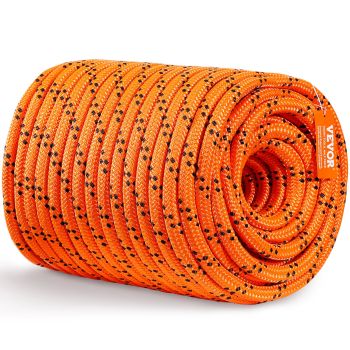 VEVOR Double Braided Polyester Rope, 19 mm x 67.06 m, 24 Strands, 88.96kN Breaking Strength Outdoor Climbing Rope, Arborist Rigging Rope for Rock Hiking Camping Swing Rappelling Rescue, Orange/Black