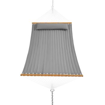 VEVOR Double Quilted Fabric Hammock, 12 FT Double Hammock with Hardwood Spreader Bars, 2 Person Quilted Hammock with Detachable Pillow and Chains for Camping Outdoor Patio Yard Beach, 480 lbs Capacity