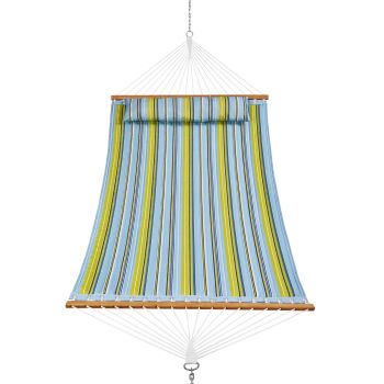 VEVOR Double Quilted Fabric Hammock, 12 FT Double Hammock with Hardwood Spreader Bars, 2 Person Quilted Hammock with Detachable Pillow and Chains for Camping Outdoor Patio Yard Beach, 480 lbs Capacity