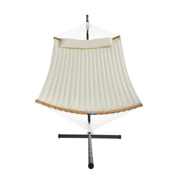 VEVOR Two Person Hammock with Stand Included, Double Hammock with Curved Spreader Bar and Detachable Pillow and Portable Carrying Bag, Perfect for Outdoor Freestanding Hammock, 480lb Capacity