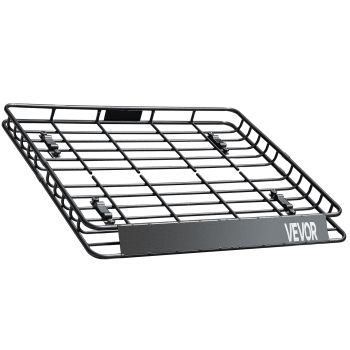 VEVOR Roof Rack Cargo Carrier, 1095 x 1270 x 105 mm, Universal Rooftop Cargo Basket, Car Top Luggage Holder with 68 kg Max Load Capacity, 4.1 in Fence, Anti-Rust Alloy Steel, Wind Fairing, for SUV Car