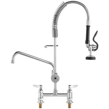 VEVOR Commercial Faucet with Pre-Rinse Sprayer, 26" Height, 8" Center, 12" Swing Spout, Deck Mount Kitchen Sink Faucet, Brass Constructed Device with Pull Down Spray, for 1/2/3 Compartment Sink