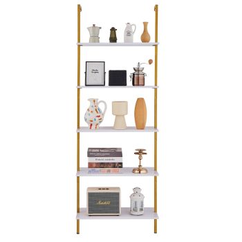 VEVOR Industrial Square Pipe Shelf 5 Tier 64x30x182.5cm Wall-Mount Gold White