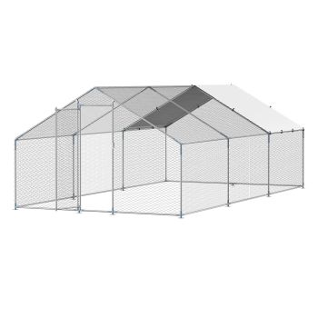 VEVOR Metal Chicken Coop 9.8x19.6x6.5 ft Walk-in Chicken Run with Cover Spire Roof
