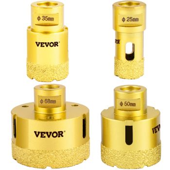 VEVOR Diamond Drill Bits 4PCS Diamond Hole Saw 25/35/50/68mm Tile Hole Saw Kit Vacuum Brazed Diamond Drill Bit 0.59in/15mm Segment Tile Hole Saw w Storage Case for Tile Ceramic Porcelain Marble Stone