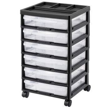 Scrapbook Rolling Storage Cart 6-Tier Large Capacity with 6 Clear Cases Black