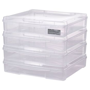 Scrapbook Paper Storage 4 Pack Stackable Plastic Board Game Boxes Clear Case