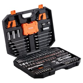 VEVOR Mechanics Tool Set and Socket Set 1/4in 3/8in Drive 145 Pcs SAE and Metric