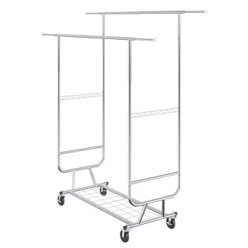 VEVOR Heavy Duty Clothes Rack, Double Hanging Rod Clothing Garment Rack for Hanging Clothes, Adjustable Height and Extendable Length Clothing Rack with Bottom Storage Area, 272 KG Load Capacity