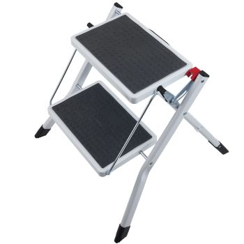 VEVOR Step Ladder 2-Step 150kg Capacity, Ergonomic Folding Steel Step Stool with Wide Anti-Slip Pedal, Sturdy Step Stool for Adults Toddlers, Multi-Use for Household, Kitchen, Office, RVs