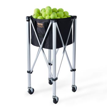 VEVOR Foldable Tennis Ball Hopper, Holds 150 Tennis Balls, Lightweight Aluminum Alloy Tennis Ball Basket Cart with Wheels, Removable Bag, Carry Bag, Portable Sports Teaching Cart for Tennis Player