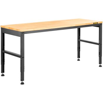 VEVOR Adjustable Workbench, 1220 x 508 x 968 mm Garage Table with 719-968 mm Heights & 900 kg Load Capacity, with Power Outlets & Hardwood Top & Metal Frame & Foot Pads, for Office Home and Garage