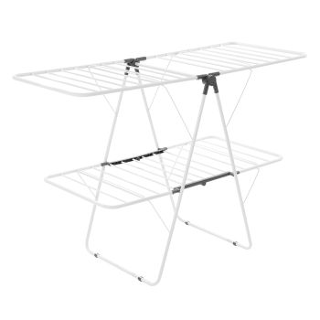 VEVOR 2-Tier Foldable Clothes Drying Rack with Sock Clips & 31 Drying Rods White