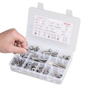 VEVOR 246 Pcs Bolts and Nuts Assortment Kit, Imperial Screws and Flat Washers, Stainless Steel 1/4-20,5/16-18,3/8-16, Spring Lock Washers for Furniture / Equipment /Vehicle Assembly with Case