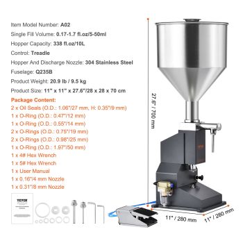 VEVOR Pneumatic Paste Liquid Filling Machine, 5-50ml Bottle Filler, Bottle Filling Machine, Stainless Steel Liquid Filler with Pedal for Milk Water Juice Essential Oil Shampoo Cosmetic Honey Lotion