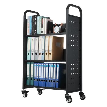 VEVOR Rolling Library Book Cart, 150 kg Capacity, 77 x 38 x 122 cm Library Cart, Single Sided L-Shaped Shelves with 76.2 mm Lockable Wheels, Book Truck for Home Shelves Office and School, Black