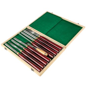 VEVOR Woodworking Lathe Chisel Set 8 Piece Set Lathe Chisel HSS Steel Blades Wood Turning Tools Wooden Case for Storage for Wood Carving Root Carving Furniture Carving Lathes Red
