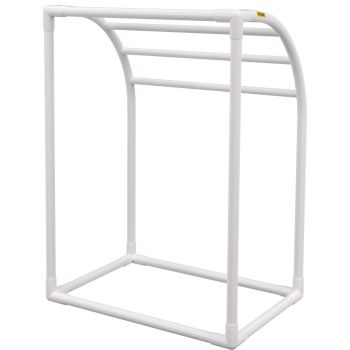 VEVOR Pool Towel Rack, 5 Bar, Milky, Freestanding Outdoor PVC Curved Poolside Storage Organizer, Include 8 Towel Clips, Mesh Bag, Hook, Also Stores Floats and Paddles, for Beach, Swimming Pool, Home