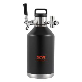 VEVOR Beer Growler Tap System, 4L Mini Keg, 304 Stainless Steel Pressurized Beer Growler, Keg Growler with Pressure Display, CO2 Regulator Faucet, Leak-Proof Ring For Draft, Homebrew, Craft Beer