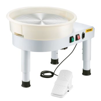VEVOR Pottery Wheel, 35 cm Ceramic Wheel Forming Machine, 60-300 RPM Speed Adjustable Foot Pedal, Adjustable Lift Leg, Detachable Basin, Complete Tool Accessory Kit for Work Art Craft DIY, White