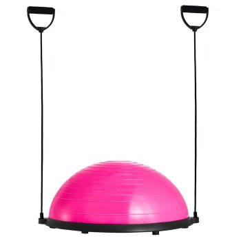 VEVOR Half Exercise Ball Trainer, 23 inch Balance Ball Trainer, 660lbs Capacity Stability Ball, Yoga Ball with Resistance Bands & Foot Pump, Strength Fitness Ball for Home Gym, Full Body Workout, Pink