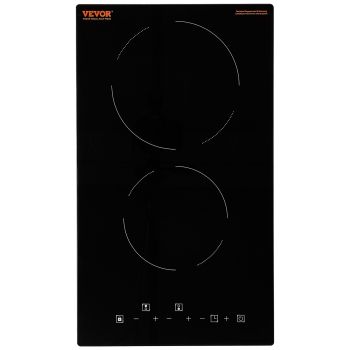 VEVOR Electric Cooktop, 12 inch 2 Burners Built-in Electric Stove Top, 3000W Ceramic Radiant Cooktop with Glass Panel, Touch Control, Timer, Child Lock, 9 Heat Level, Residual Heat Indicator, 220-240V