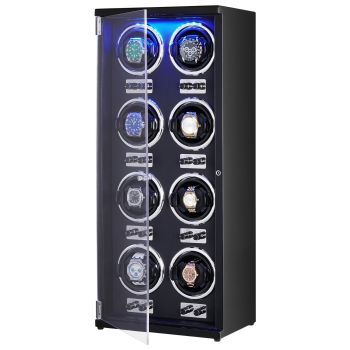 VEVOR Watch Winder, Watch Winder for 8 Men's and Women's Automatic Watches, with 8 Super Quiet Japanese Mabuchi Motors, Blue LED Light and Adapter, High-Density Board Shell and Black PU