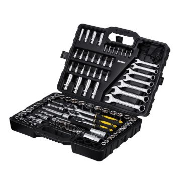 VEVOR 121-Piece Mechanics Tool Set 1/4" 3/8" 1/2" Drive Sockets SAE and Metric