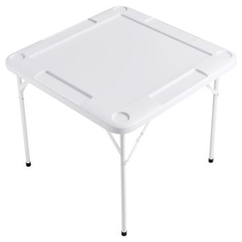 VEVOR Mahjong Table, Square 4 Player Folding Card Table with 4 Cup Holders & 4 Chip Trays, Portable Domino Game Table with 1 Set of Dominoes for Mahjong Poker Puzzles, 90 x 90-inch, White