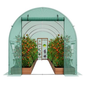VEVOR Walk-in Tunnel Greenhouse 14.6x6.36x6.3ft Galvanized Frame PE Cover Green