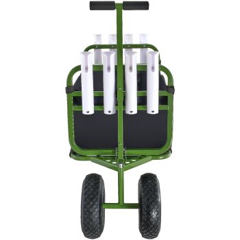 VEVOR Beach Fishing Cart, 136kg Load Capacity, Foldable Fish and Marine Cart with Four 280mm Big Wheels Rubber Balloon Tires, Heavy-Duty Steel Pier Wagon Trolley with 8 Rod Holders for Picnic