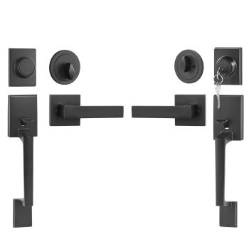 VEVOR Double Door Handle Set, Matte Black Square Door Lever, Heavy Duty Double Front Door Handle Set with Dummy, Double Door Lock Set with Reversible Handle Lever, for Front Door or Office Door