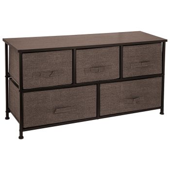 VEVOR Dresser Storage Tower with 5 Fabric Drawer Steel Frame Storage Cabinet Bin Storage Organizer Unit Fabric Cube Dresser Chest Cabinet Coffee Wide (Coffee/Wide)