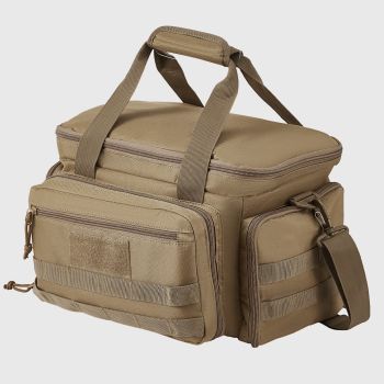 VEVOR Range Bag for 4 Pistols, Tactical Gun Range Bag with 3 Detachable Baffles & 6 Magazines, Firearm Shooting Handgun Bag for Outdoor Hunting Shooting Pistol Bag with Single Shoulder Strip, Brown
