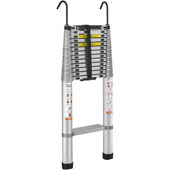 VEVOR Telescoping Ladder, 563.9CM Aluminum One-button Retraction Collapsible Extension Ladder, 400 LBS Capacity with Non-slip Feet, Portable Multi-purpose Compact Ladder for Home, RV, Loft, ANSI Liste