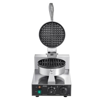 VEVOR Commercial Waffle Maker, 1230W Round Waffle Baker Machine, Non-Stick Stainless Steel Belgian Waffle Iron with Temperature and Time Control, Handle, for Restaurant Bakery Snack Bar Family