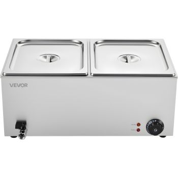 VEVOR Commercial Food Warmer, 2-Pan Electric Steam Table, 1200W Professional Countertop Stainless Steel Buffet Bain Marie with 30-85°C Temp Control for Catering, Buffet, Parties, Restaurants